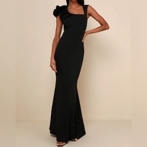 Lulus Lucette Black Sleeveless Ruffled Mermaid Maxi Dress size L NWT
